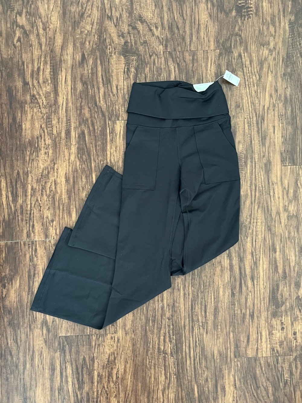 aerie Black High-Rise Leggings Yoga Pants, Flare Fold-over, Small Short/Petite